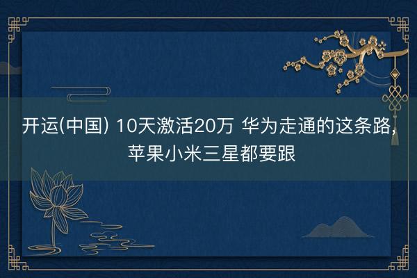 开运(中国) 10天激活20万 华为走通的这条路， 苹果小米三星都要跟