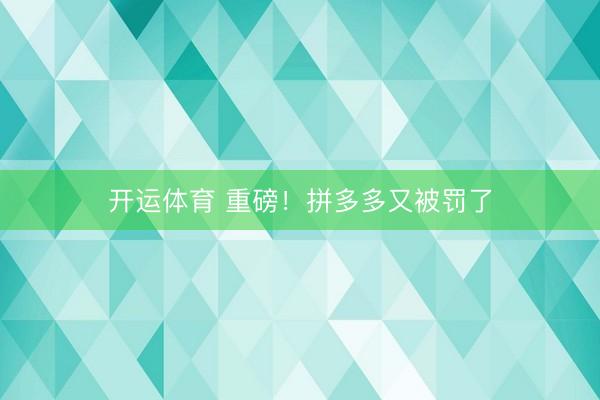 开运体育 重磅！拼多多又被罚了