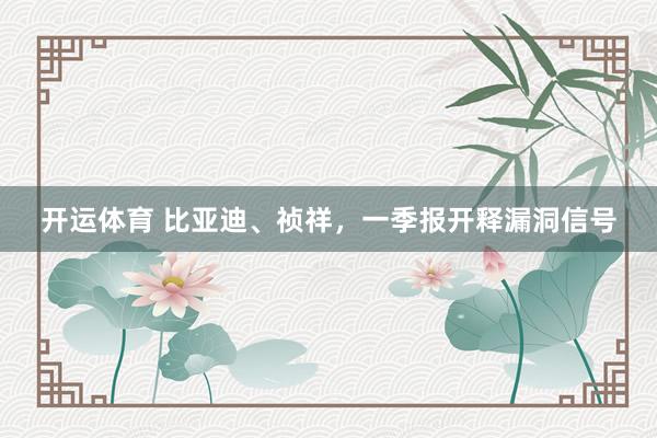 开运体育 比亚迪、祯祥,一季报开释漏洞信号